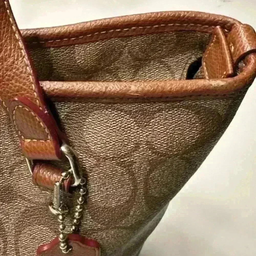 Coach F34603 Signature Zip Top Tote Shoulder Bag Khaki Saddle Jacquard - Picture 7 of 16